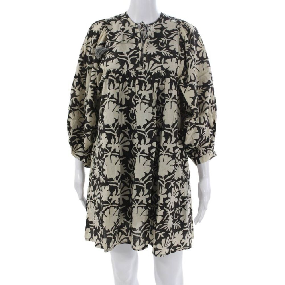 Millie Womens Black Trapeze Swing Dress 3/4 Sleeve Henley Blend Size 2XS
